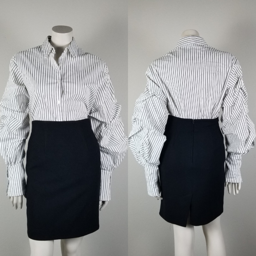 Style Mafia x Free People Striped Voluminous Balloon Sleeve Shirt Size S/M - Picture 2 of 14
